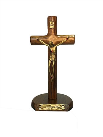Crucifixo de mesa 17cm Cilíndrico - Em madeira