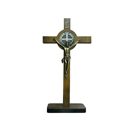 Crucifixo de mesa Madeira c/ Medalha de São Bento 33cm
