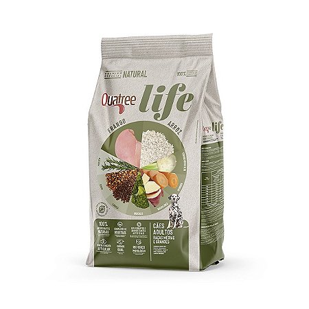 Quatree Life para Cães Adultos de Raças Médias e Grandes Sabor Frango e Arroz