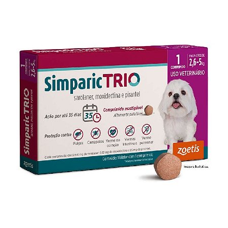 Antipulgas Simparic Trio 6 mg para Cães 2,6-5 Kg