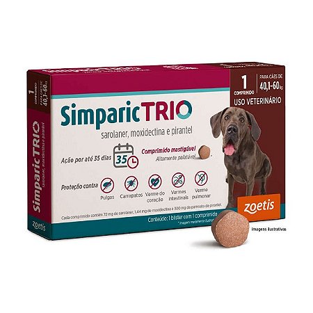 Antipulgas Simparic Trio 72 mg para Cães 40,1-60 kg