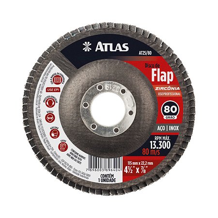 DISCO ABRASIVO FLAP 115MM G80 ZIRCONIA ATLAS