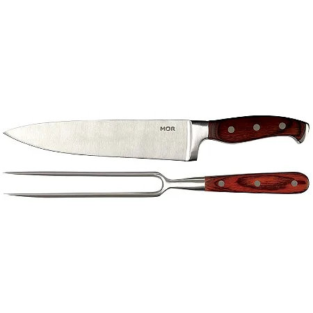 CONJUNTO STEEL 2 PEÇAS FACA 8" E GARFO AÇO INOX MOR