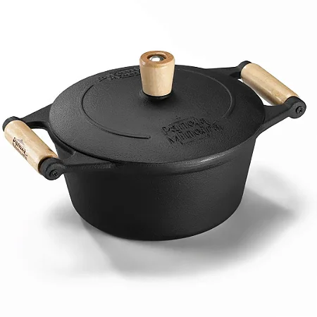 CAÇAROLA TRADIÇÃO ALÇA DE MADEIRA E TAMPA DE FERRO 4,5L 26X18CM