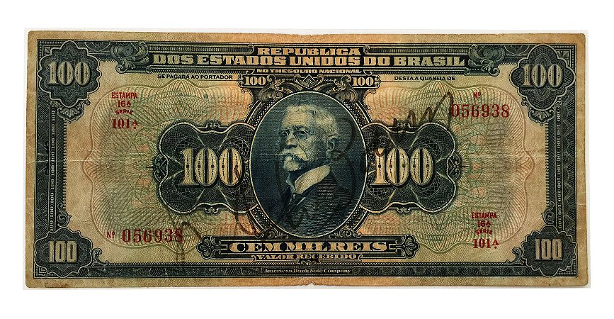 Cédula Antiga do Brasil 100 Mil Réis 1942