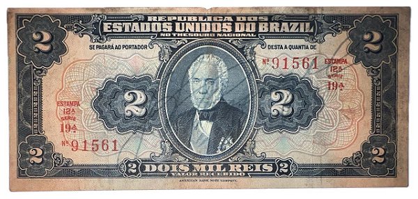 Cédula Antiga do Brasil 2 Mil Réis 1919