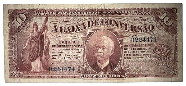 Cédula Antiga do Brasil 10 Mil Réis 1907