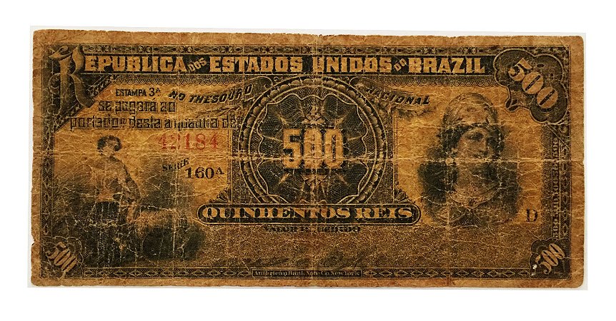 Cédula Antiga do Brasil 500 Réis 1899