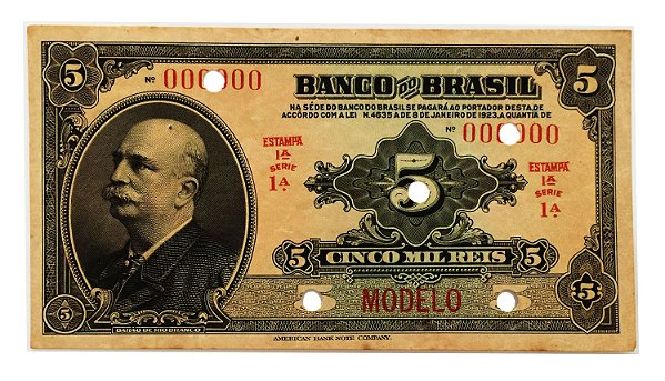 Cédula Antiga do Brasil 5 Mil Réis 1923 - Modelo