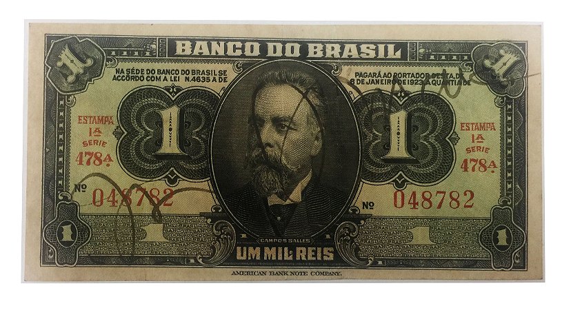 Cédula Antiga do Brasil 1 Mil Réis 1923