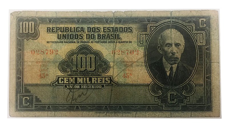 Cédula Antiga do Brasil 100 Mil Réis 1936