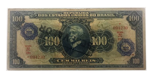 Cédula Antiga do Brasil 100 Mil Réis 1942 - Carimbo de 100 Cruzeiros