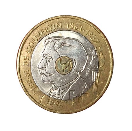 Moeda Antiga da França 20 Francs 1994 - 100º Aniversário do Comitê Olímpico Internacional