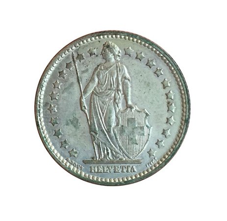 Moeda Antiga da Suíça 1 Franc 1956 B - Helvetia Levantada