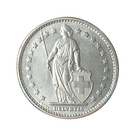 Moeda Antiga da Suíça 1 Franc 1969 B - Helvetia Levantada