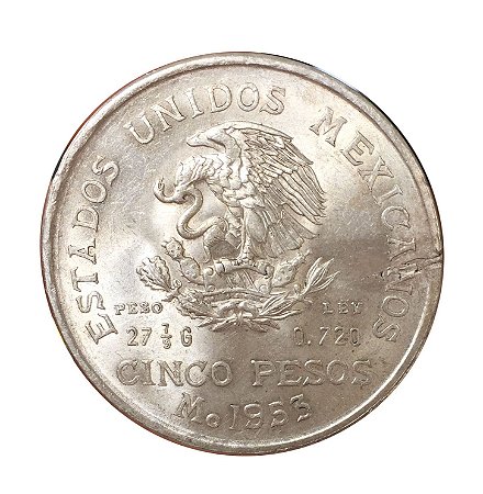 Moeda Antiga do México 5 Pesos 1953