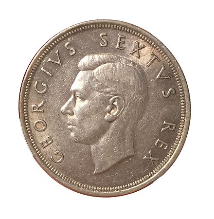 Moeda Antiga da África do Sul 5 Shillings 1949 - Rei George VI