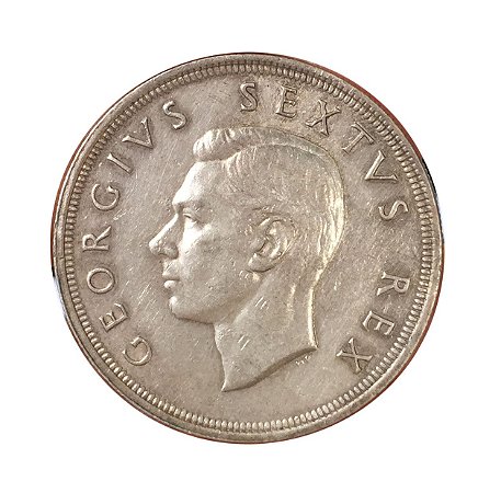 Moeda Antiga da África do Sul 5 Shillings 1952 - Rei George VI - Aniversário da Cidade do Cabo