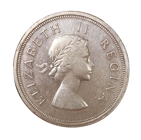 Moeda Antiga da África do Sul 5 Shillings 1957 - Rainha Elizabeth II