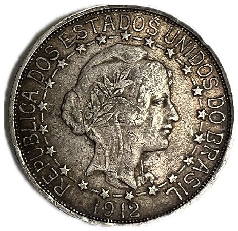 Moeda Antiga do Brasil 2000 Réis 1912 - Estrelas Ligadas