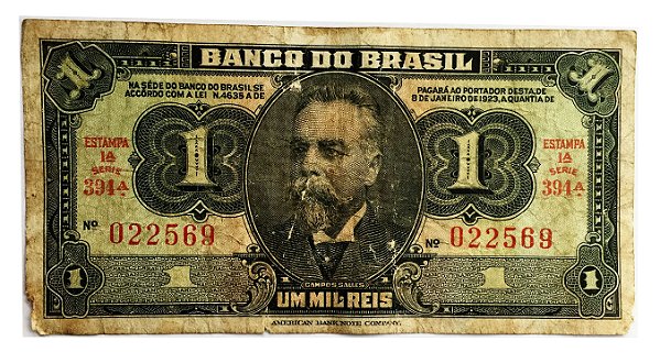 Cédula Antiga do Brasil 1 Mil Réis 1944 - 1 Cruzeiro sem Carimbo