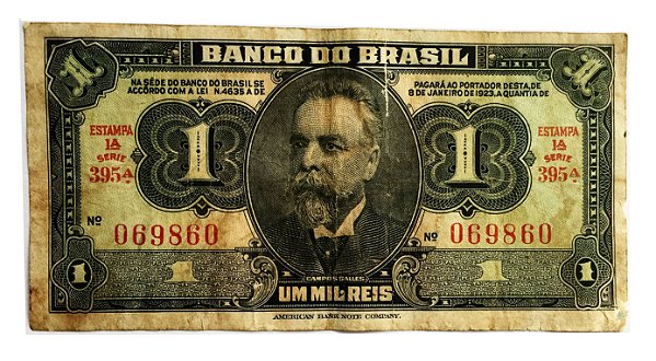 Cédula Antiga do Brasil 1 Mil Réis 1944 - 1 Cruzeiro sem Carimbo