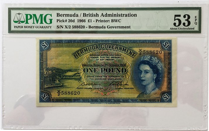 Cédula Antiga da Bermuda 1 Pound 1966 - Certificada pela PMG