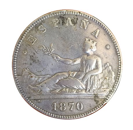 Moeda Antiga da Espanha 5 Pesetas 1870