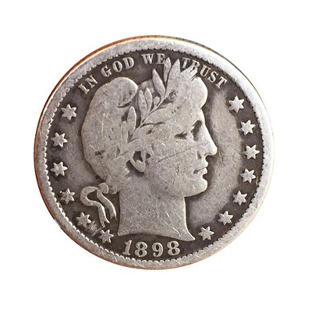 Moeda Antiga dos Estados Unidos Quarter Dollar 1898 O - Barber Quarter - ESCASSA