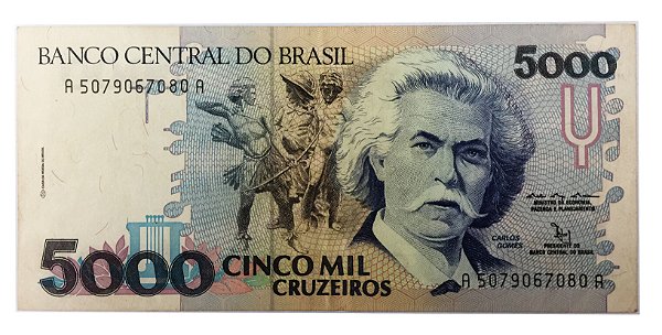 Cédula Antiga do Brasil 5000 Cruzeiros 1992