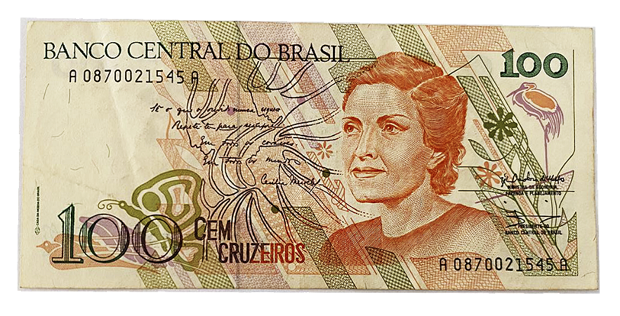 Cédula Antiga do Brasil 100 Cruzeiros 1990 - Cecília Meireles