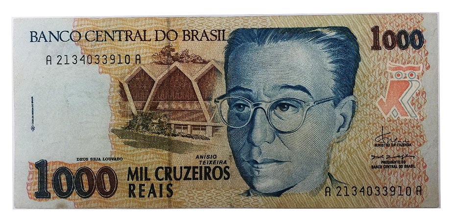 Cédula Antiga do Brasil 1000 Cruzeiros Reais 1993