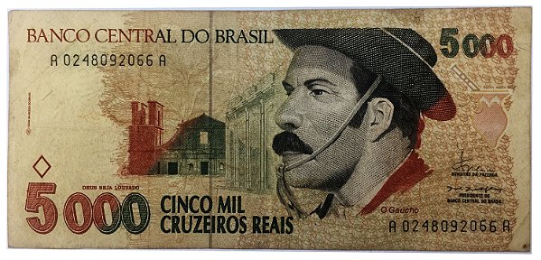 Cédula Antiga do Brasil 5000 Cruzeiros Reais 1993