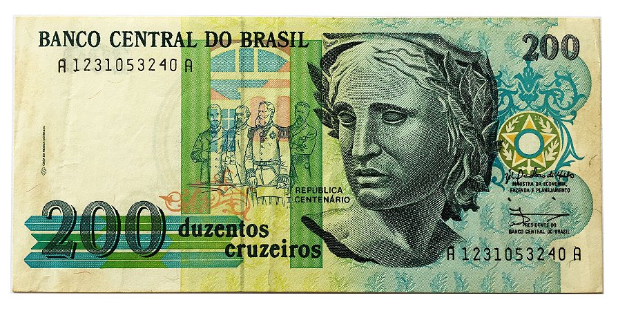 Cédula Antiga do Brasil 200 Cruzeiros 1990