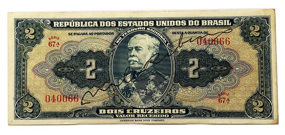 Cédula Antiga do Brasil 2 Cruzeiros 1944 - Autografada
