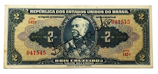 Cédula Antiga do Brasil 2 Cruzeiros 1944 - Autografada