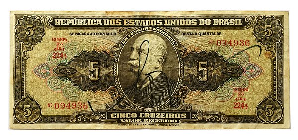 Cédula Antiga do Brasil 5 Cruzeiros 1950 - Autografada