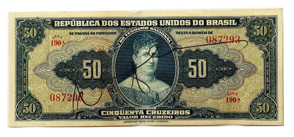 Cédula Antiga do Brasil 50 Cruzeiros 1943 - AUTOGRAFADA