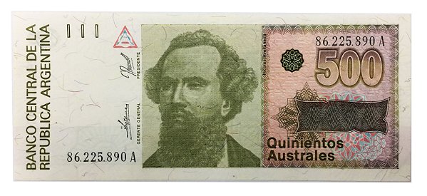 Cédula Antiga da Argentina 500 Australes ND (1988-90)