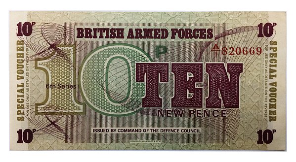 Cédula Antiga do Reino Unido 10 New Pence 1972 - Forças Armadas Britânicas