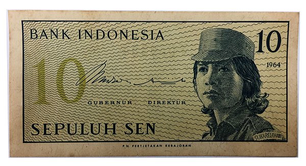 Cédula Antiga da Indonésia 10 Sen 1964