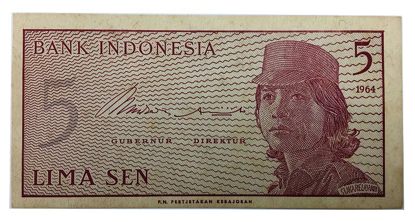 Cédula Antiga da Indonésia 5 Sen 1964