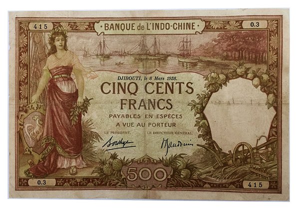 Cédula Antiga da Somália Francesa 500 Francs 1938 (Djibouti)