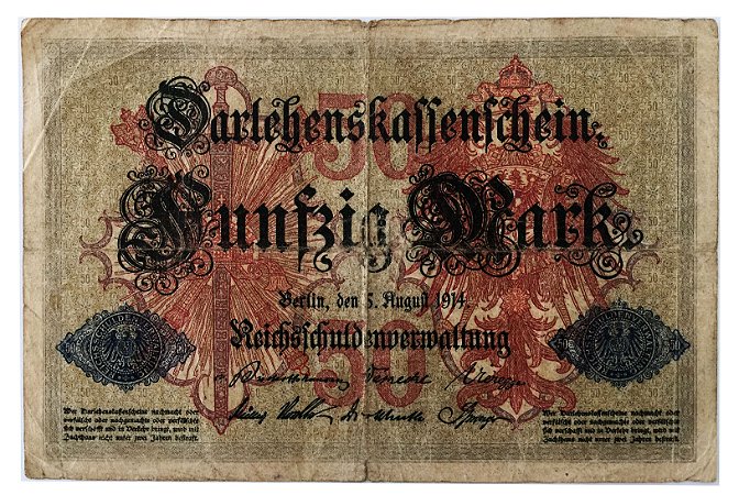Cédula Antiga da Alemanha 50 Mark 1914