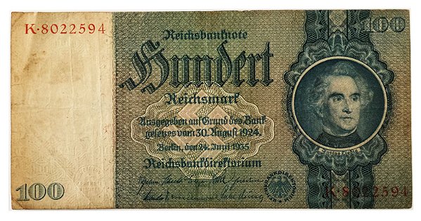 Cédula Antiga da Alemanha 100 Reichsmark 1935