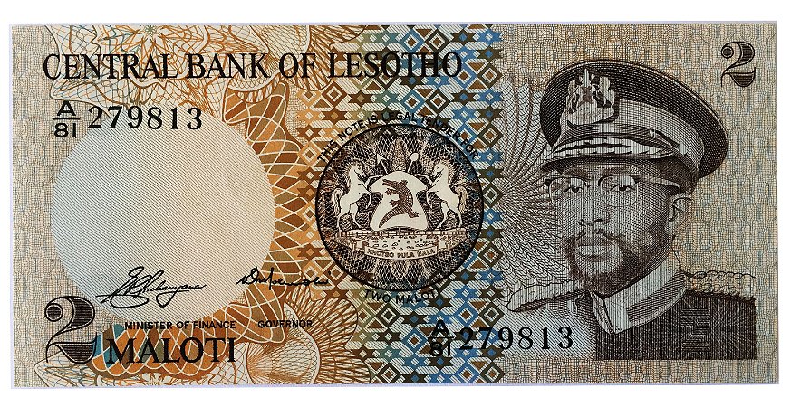 Cédula Antiga de Lesotho 2 Maloti 1979
