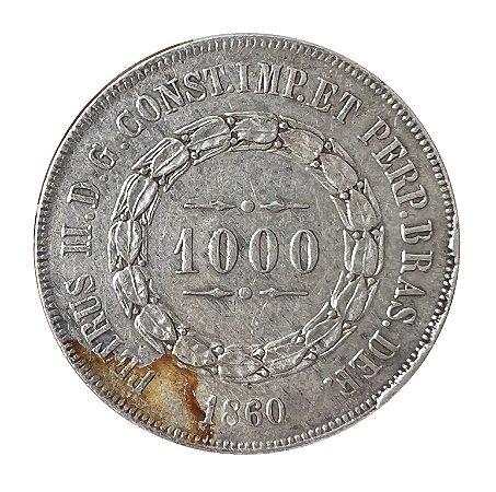 Moeda Antiga do Brasil 1000 Réis 1860 - Data emendada de 1850