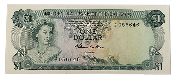 Cédula Antiga de Bahamas $1 1974