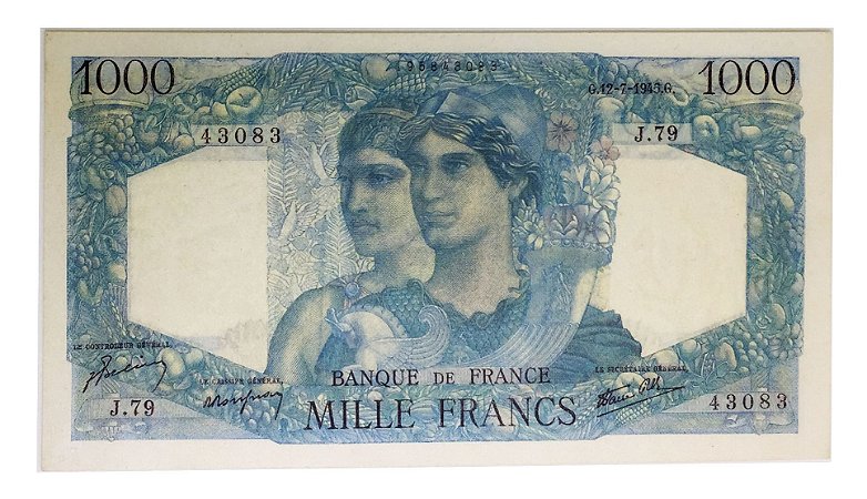Cédula Antiga da França 1000 Francs 1945