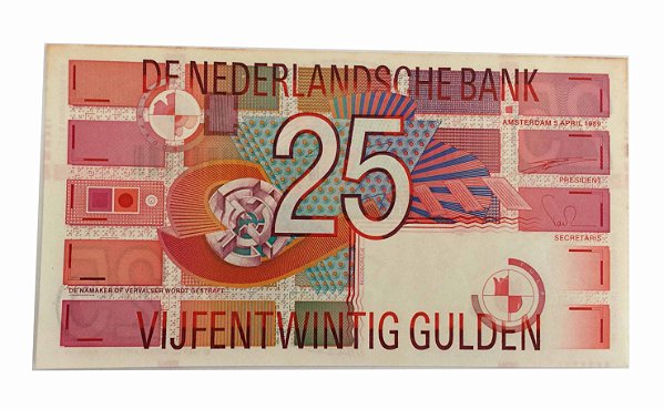 Cédula Antiga da Holanda 25 Gulden 1989